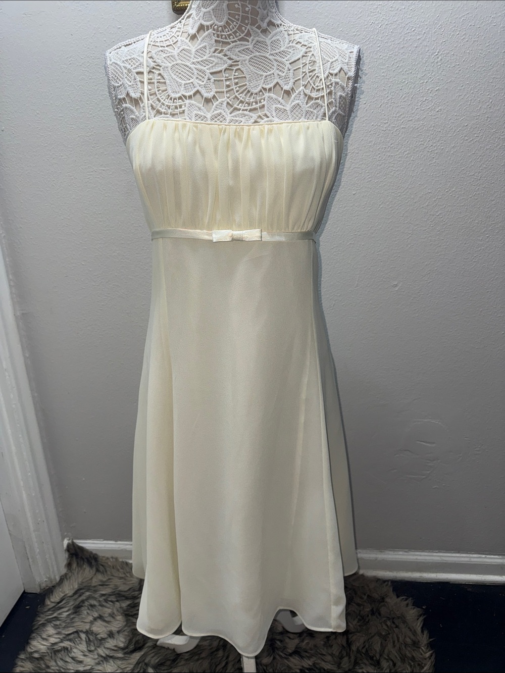 Dress Barn Cream Spaghetti-Strap Midi with Ribbon Waist
